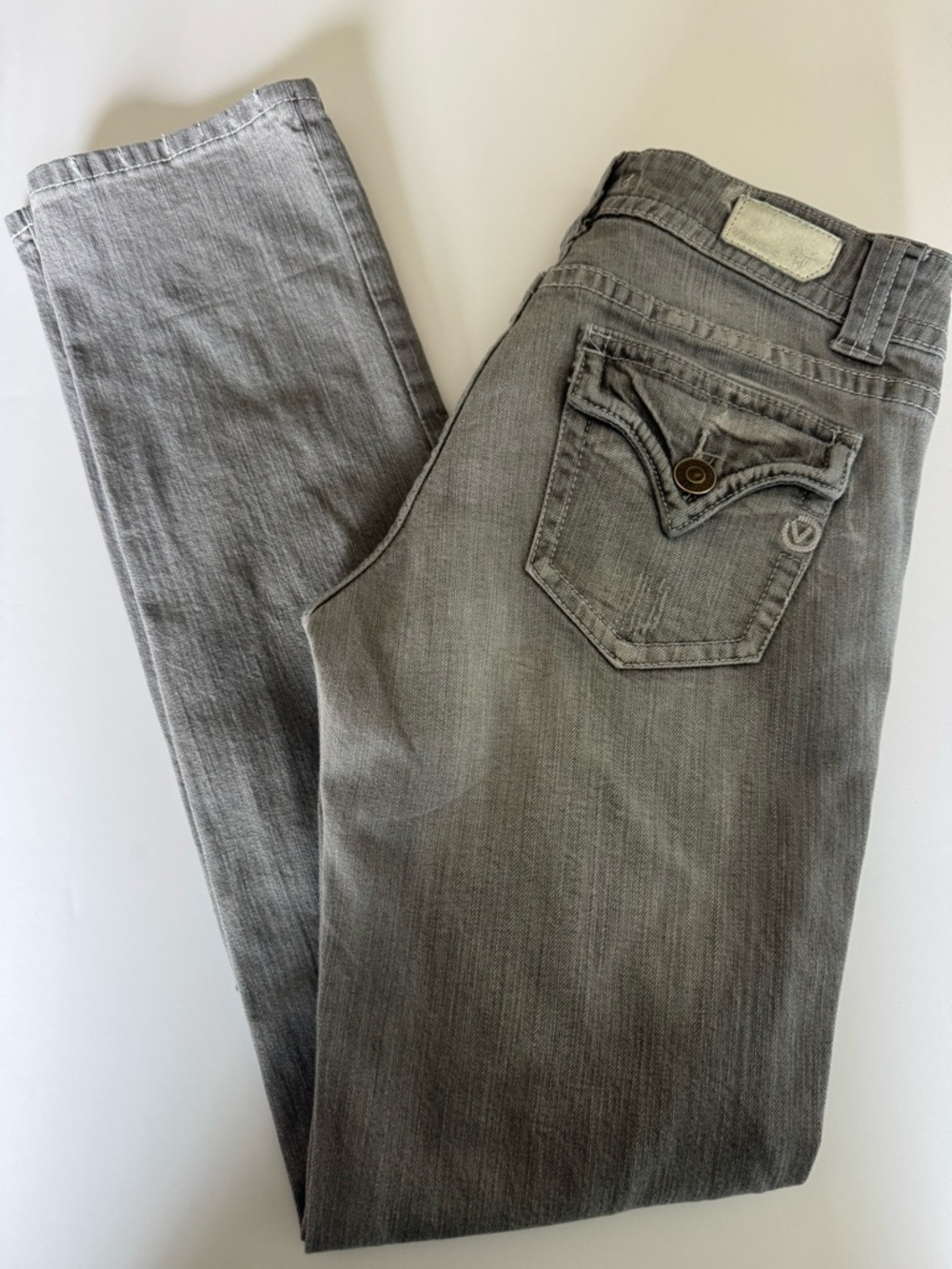 Vigoss Purple Logo Tag on Gray Denim Waistband